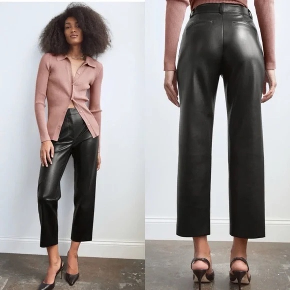 Babaton Aritzia Command Cropped Straight Leg Leather Pants Black Size 4